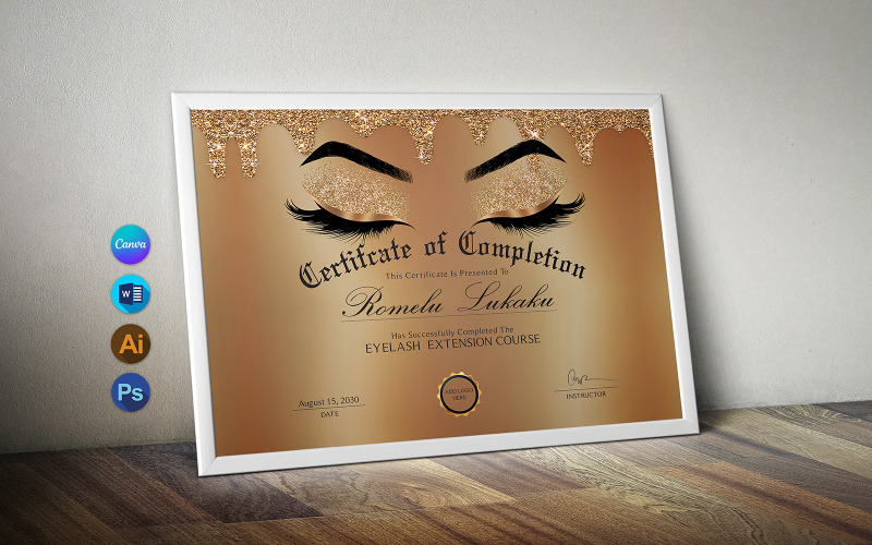 Modern Photoshop, Canva & Word Landscape Lash Certificate Design Template Certificate Template