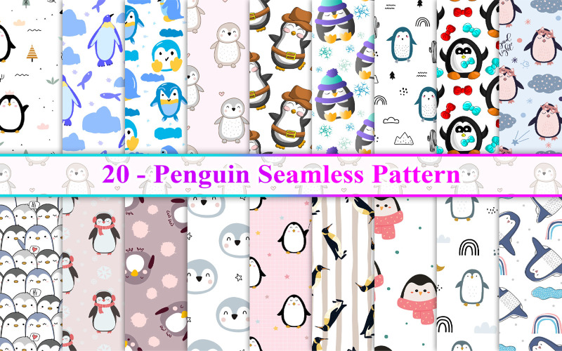 Penguin Seamless Pattern, Penguin Pattern, Penguin Digital Paper