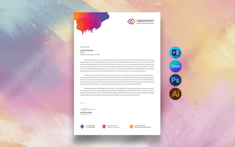 Canva and Word Watercolor Corporate Letterhead Template Corporate Identity