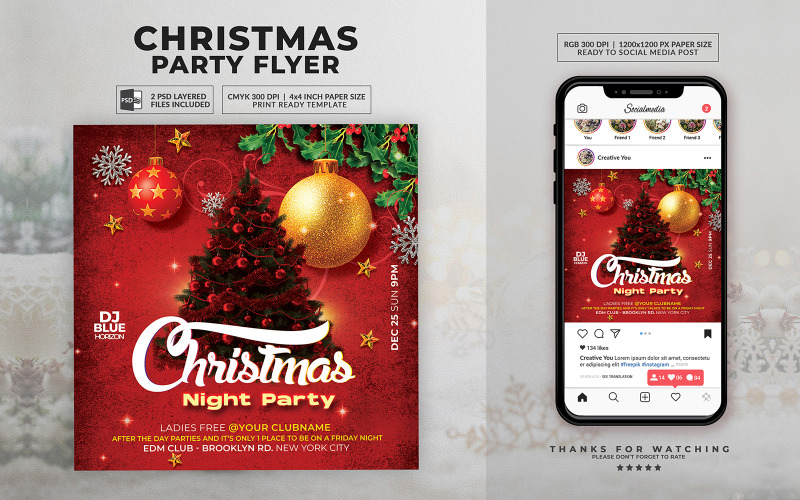 Christmas Night Party Flyer Template Corporate Identity