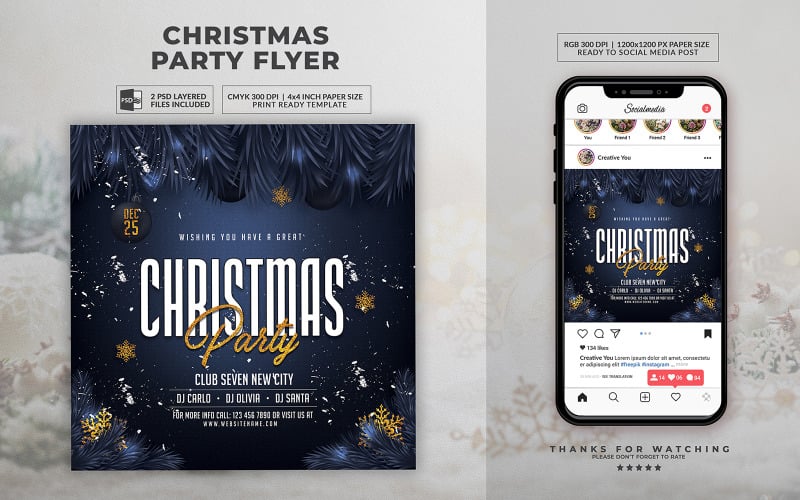 Golden Christmas Party Flyer Template Corporate Identity