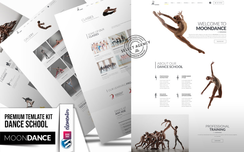 Moondance - High-Quality Dance School, Studio, Elementor Pro Template Kit Elementor Kit
