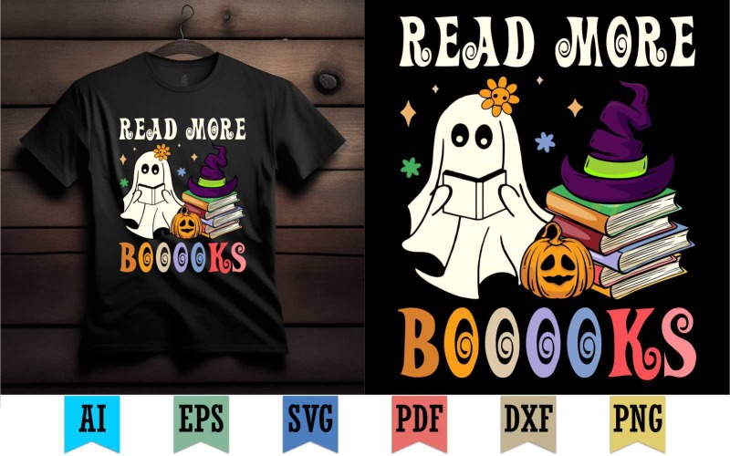 Read more books funny halloween ghost book bat skull floral witch vector T-shirt