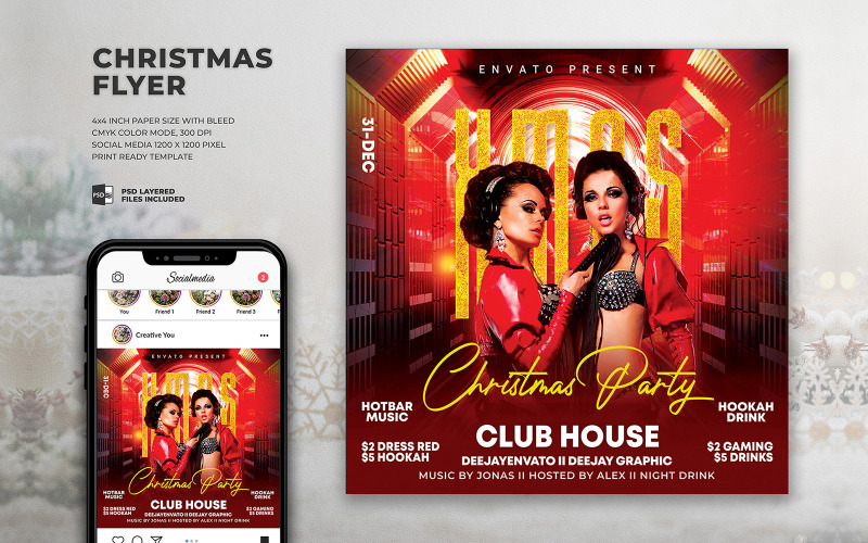 Red Xmas Party Flyer Template Corporate Identity
