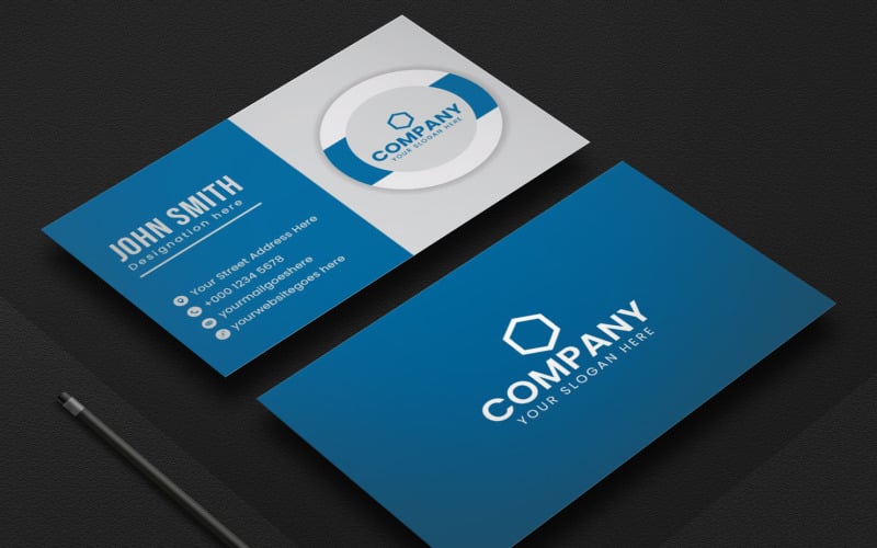 Blue and White Professional Business Card Layout Corporate Identity