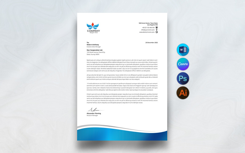 Canva and Word Business Letterhead Design Template Corporate Identity