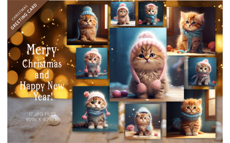 Christmas Adorable cats. Christmas kitten. Illustration