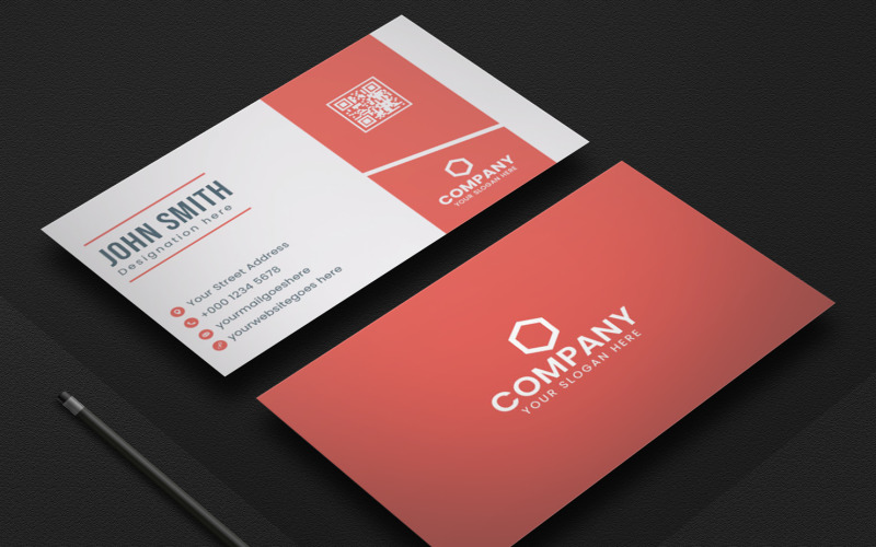 Clean professional business card template with red and white colour Corporate Identity