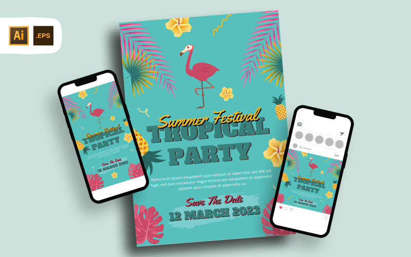 Tosca Illustrative Tropical Party Flyer Template Corporate Identity
