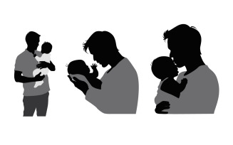 Dad and newborn baby silhouette, father holding baby silhouette, father love his child