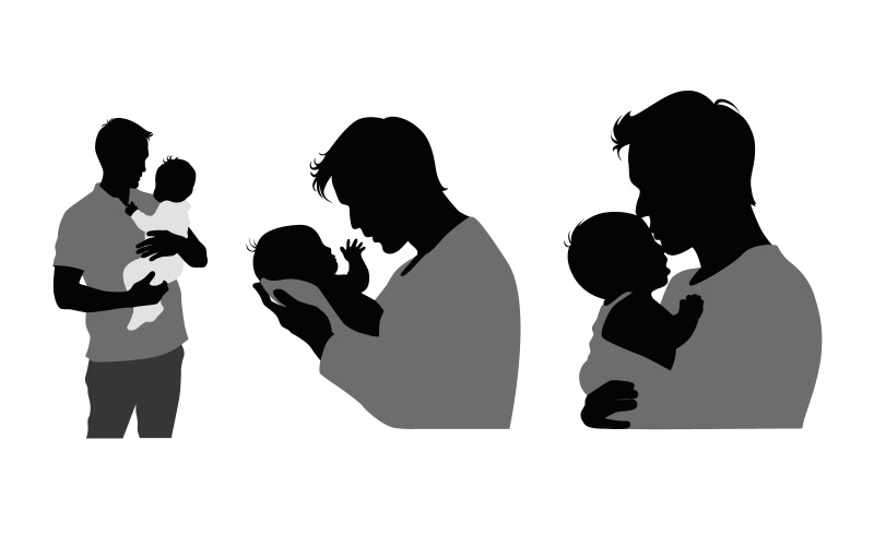 Dad and newborn baby silhouette, father holding baby silhouette, father love his child Illustration