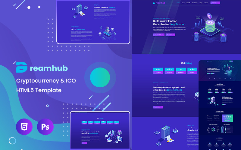 DreamHub Cryptocurrency & ICO HTML5 Template Landing Page Template