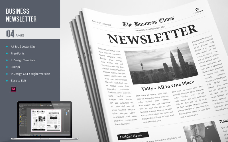 Black and White Business Newsletter Template Corporate Identity