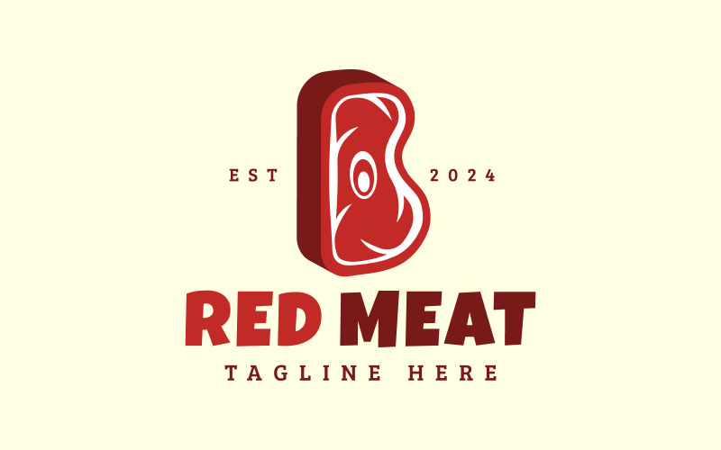 Letter B Beef Steak Red Meat Restaurant Logo Logo Template