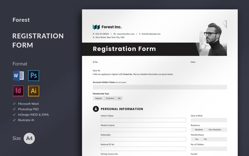 Registration Form | Word, InDesign, Illustrator & Photoshop Template Corporate Identity