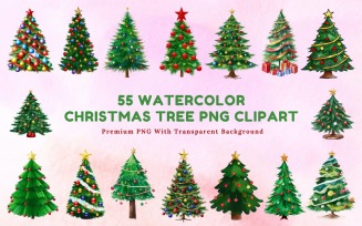 55 Watercolor Christmas Tree Clipart