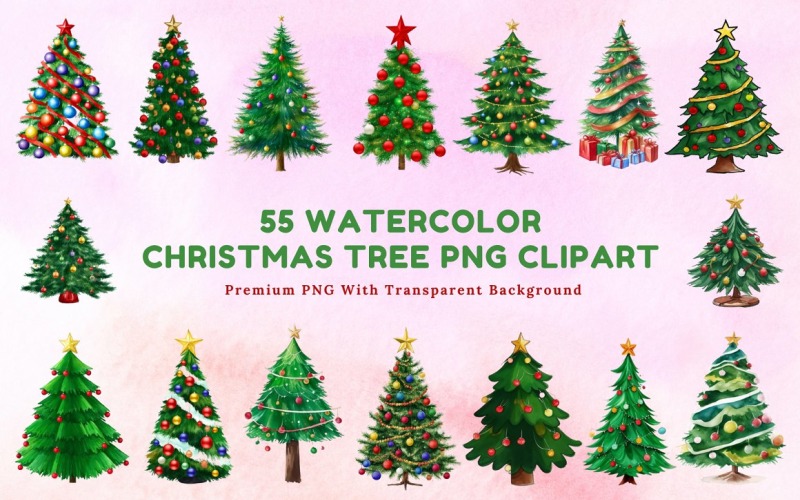 55 Watercolor Christmas Tree Clipart Background