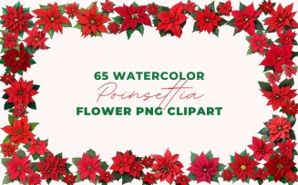 Watercolor Poinsettia Flower Clipart
