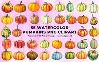 55 Watercolor Pumpkins PNG Clipart