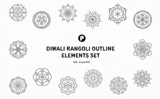 Diwali Rangoli Outline Elements Set