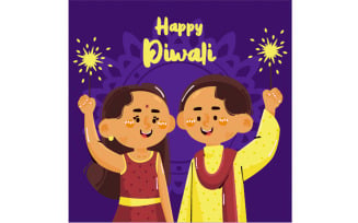 Happy Diwali Cartoon Kids Illustration