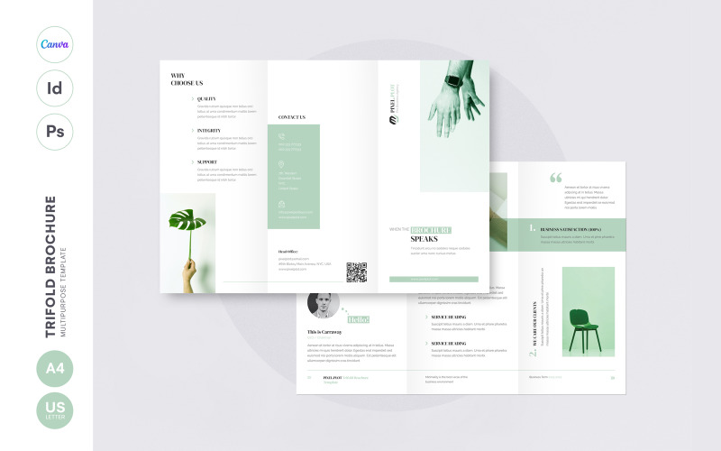 Minimal Greenery Trifold Brochure Corporate Identity