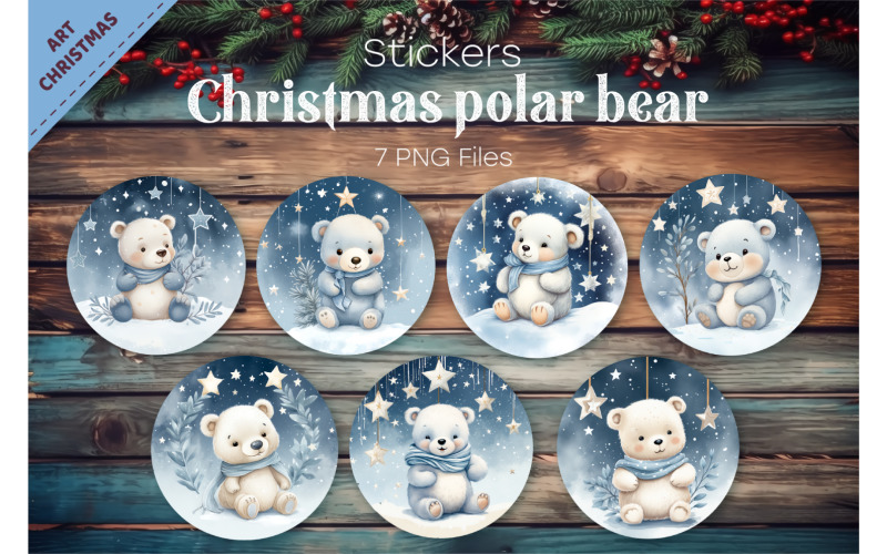 Christmas polar bears. PNG, Stickers. Illustration