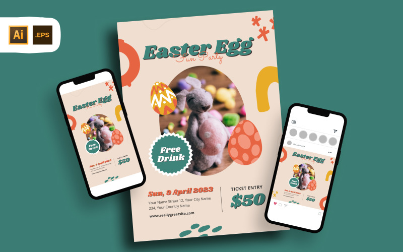 Easter Egg Fun Party Flyer Template Corporate Identity