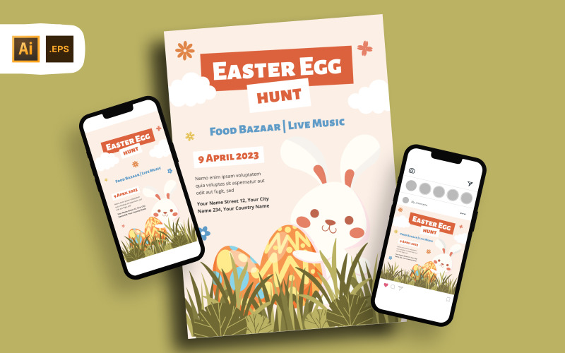 Illustrative Easter Egg Hunt Flyer Template Corporate Identity