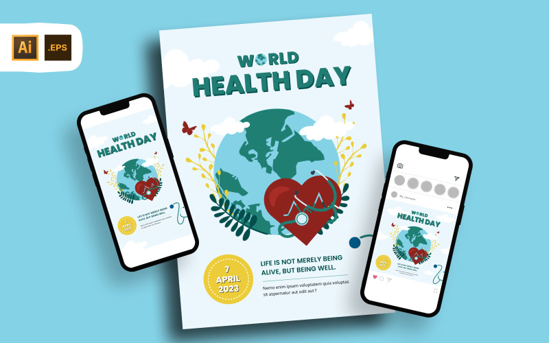 Illustrative World Health Day Flyer Template Corporate Identity