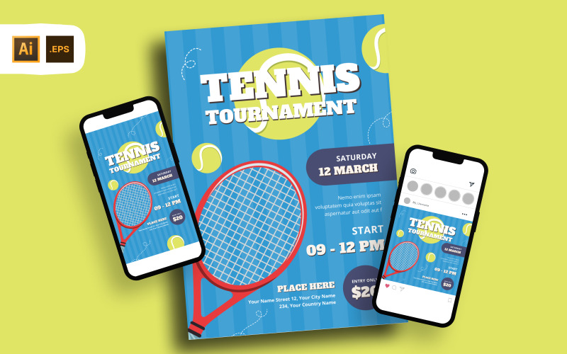 Tennis Tournament Flyer Template Corporate Identity