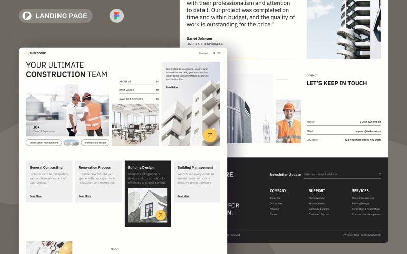 BuildCore - Construction Company Landing Page UI Element