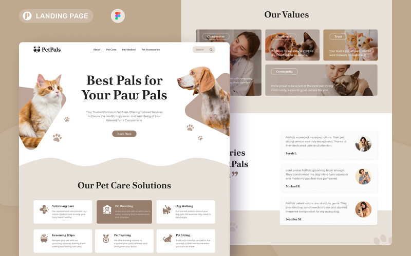 PetPals - Pet Care Landing Page UI Element