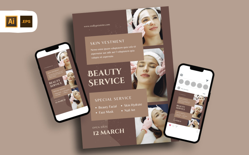 Beauty Skin Clinic Opening Flyer Template Corporate Identity