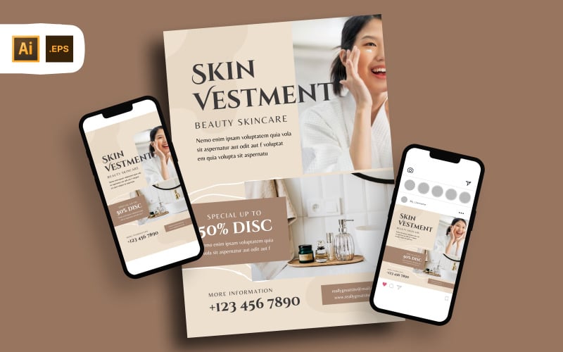 Beige Minimalist Skincare Discount Flyer Template Corporate Identity