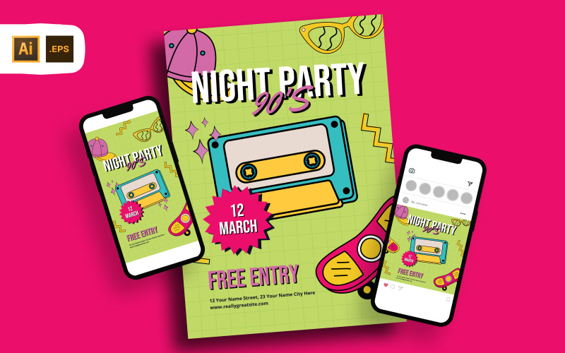 Retro Night Party Invitation Flyer Template Corporate Identity