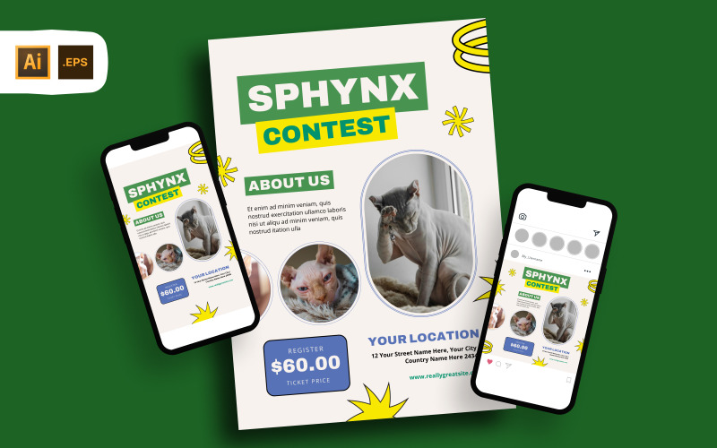 Sphynx Cat Contest Flyer Template Corporate Identity
