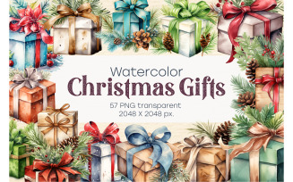 Watercolor Christmas gifts. PNG, Clipart.