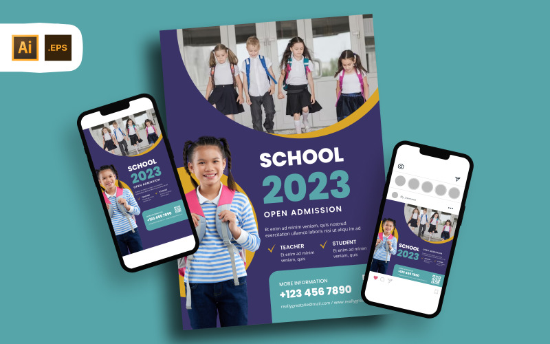 Blue Modern School Admission Flyer Template Corporate Identity