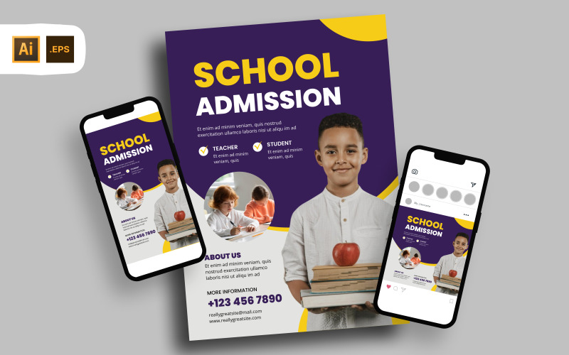 Navy Modern School Admission Flyer Template Corporate Identity