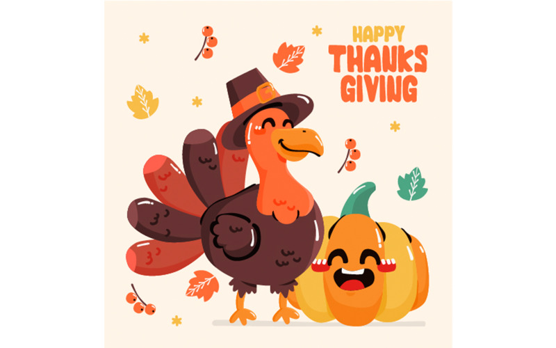 Flat Thanksgiving Celebration Illustration