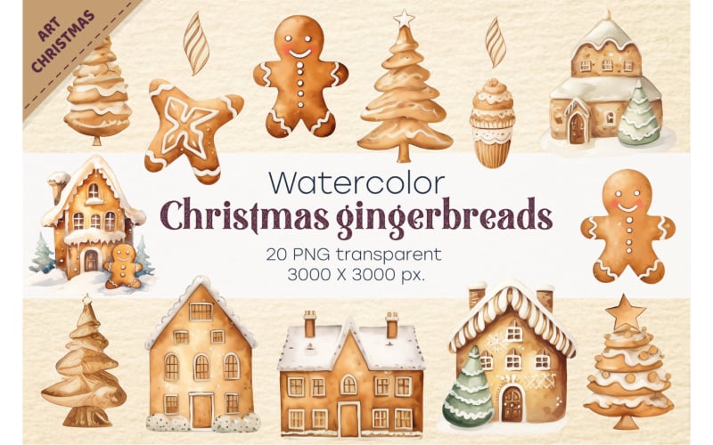 Watercolor Christmas gingerbreads. PNG, Clipart. Illustration