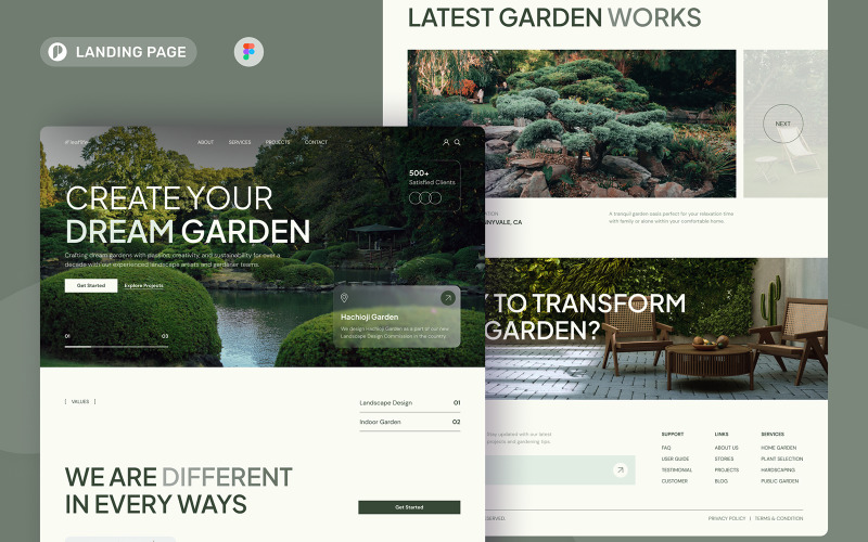 LeafLife - Garden Landscape Design Service Landing Page UI Element