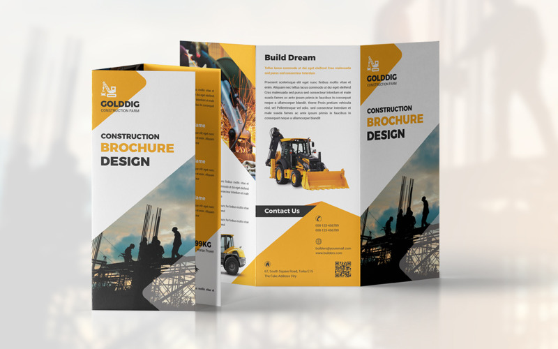 Yellow Construction Trifold Brochure Corporate Identity