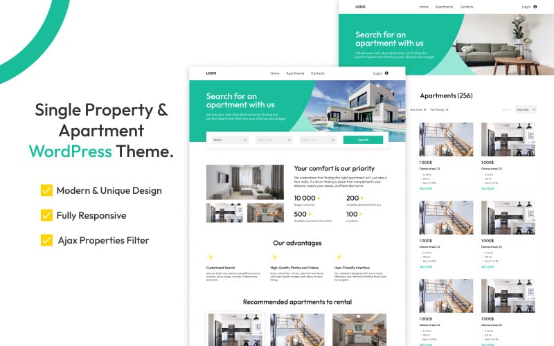 Apartments - WordPress theme for renting and selling real estate WordPress Theme