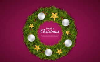 Christmas wreath . wreath vector with pine leaves, christmas balls and a golden ribbon
