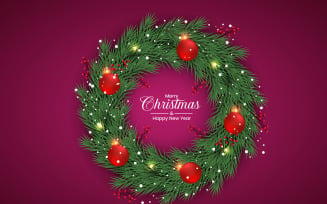 Christmas wreath decoration . wreath vector with pine leaves, christmas balls