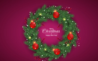 Christmas wreath decoration . wreath vector with pine leaves, christmas balls