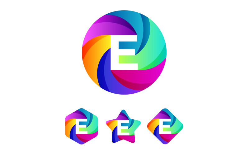 Letter E Logo Design Round Circle Multi Color Printing Studio Photography Video Production Logo Template