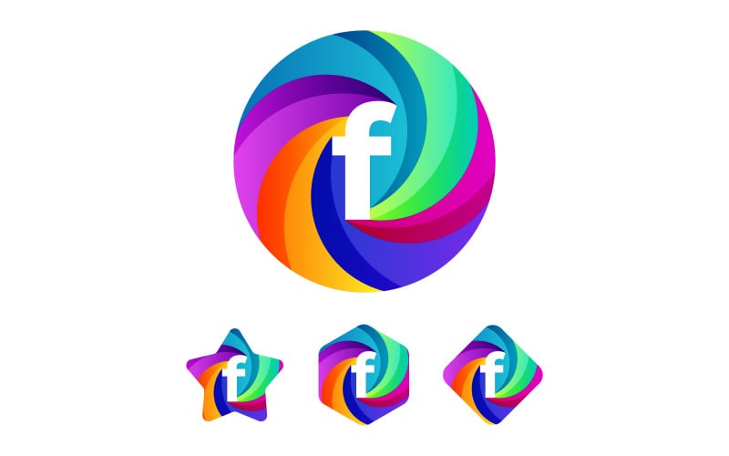 Letter f Logo Design Round Colorful 3D swirls Logo Template